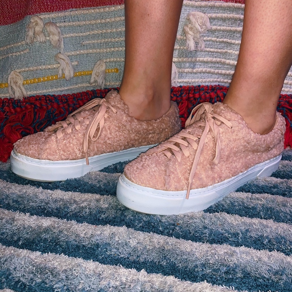 Zara Faux Curly Pink Fur Platform Sneakers
